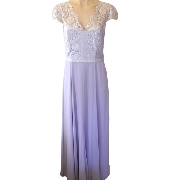 Review Dresses & Skirts - 🌿 REVIEW 🌿 womans maxi dress purple capped sleeve lace elegant size 10
